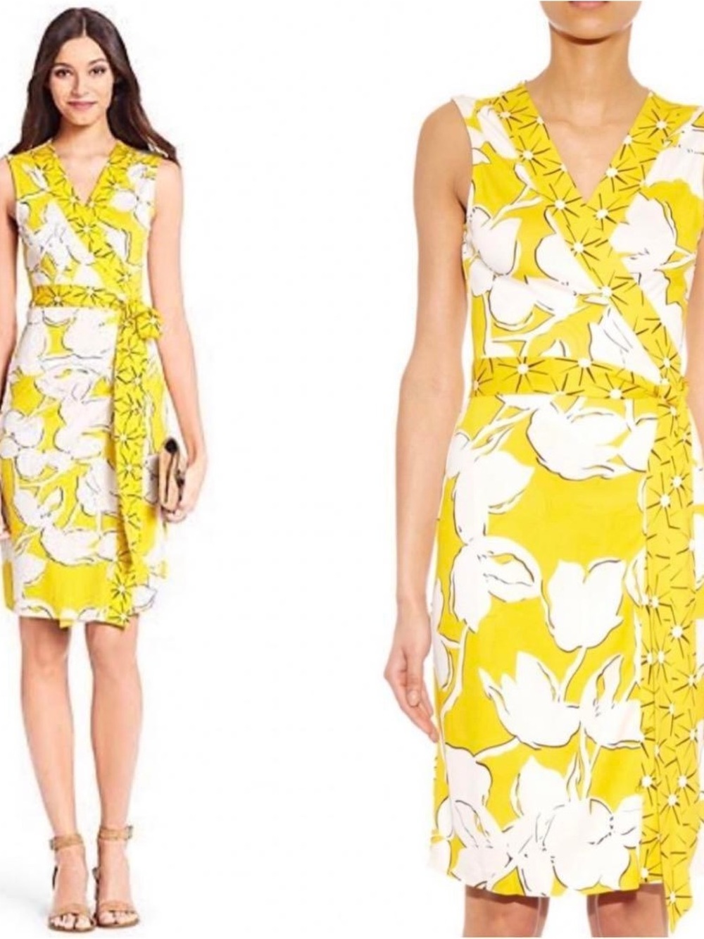 Diane Von Furstenberg Yellow and White Floral Wrap Dress - Picture 6 of 6
